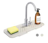 Minicoco Silicone Sink Faucet Mat Kitchen Sink Splash Guard Faucet Handle Drip Catcher Tray Faucet Draining Pad for Kitchen Sink Catcher Mat for Kitchen & Bathroom Countertop Protect,(Off White)