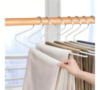 Minicoco Trouser Hangers 5 Pack Durable Anti-Rust Chrome Metal Open-Ended Non-Slip Coat Hangers for Jeans, Slacks, Blankets Space Saving Wardrobe Storage Organiser with Heavy-Duty Hook (White)