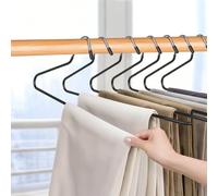 Minicoco Trouser Hangers 5 Pack Durable Anti-Rust Chrome Metal Open-Ended Non-Slip Coat Hangers for Jeans, Slacks, Blankets Space Saving Wardrobe Storage Organiser with Heavy-Duty Hook (Black)