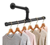 Minicoco Wall Mounted Industrial Pipe Clothes Rail Iron Garment Hanging Rack Rustic State Metal Towel Hanging T-Bar Detachable Wall Mounted Clothes Rack Multi-purpose Hanging Rod Towel Holder Hanger