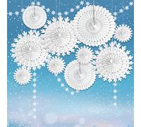 Minicoco Wedding Winter Party Decoration, Snowflake Hanging Decorations Set with Snowflake Paper Fans & Snow Flakes Garland for Birthday Party Wedding Engagement Party Family Holiday Home Decor
