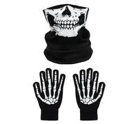 Minicoco White Skull Face Mask and Skeleton Gloves, Ghost Bones Skeleton Print Halloween Mask for Adult, Halloween Dance Costume Party Accessories