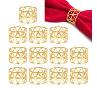 Minicoco12 Pcs Gold Napkin Rings, Christmas Hollow Napkin Holders Gold Napkin Buckle Holder Napkin Ring Holders Triangular Napkin Buckle for Christmas Birthday Thanksgiving Wedding Party Table Decor
