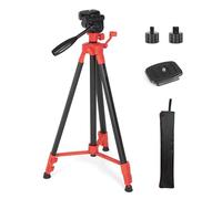 MINICOR Camera Tripod 64-Inch Lightweight Aluminum Adjustable Laser Level Tripod with 3-Way Swivel Pan Head, Portable Handle, Bubble Level, Quick Release Plate with1/4 Screw Mount for Laser Level
