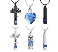 Minicremation 5Pcs Urn Necklace for Ashes for Women Heart Cross Cylinder Cremation Jewelry for ashes of Loved Ones Memorial Keepsake Pendant, Stainless Steel, Cubic Zirconia