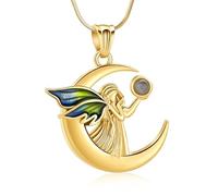 Minicremation Angel Wings Urn Necklace for Ashes Cremation Jewelry Gemstone Moon Urns Pendant for Human/Pets Memorial Ash Jewelry Anniversary Christmas Birthday Gifts for Her