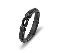 Minicremation Braided Leather Urn Bracelet for Ashes Stainless Steel Cremation Memorial Bracelet for Human Dog Cat Keepsake Gift(Black 22cm)