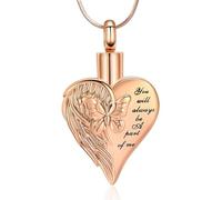 Minicremation Butterfly Heart Urn Necklace for Women Stainless Steel Wings Butterfly Cremation Jewelry w/Funnel Filler Keepsake Memorial Jewelry Gifts for Women (Rose Gold)