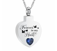 Minicremation Cremation Butterfly Heart Urn Necklace for Ashes Keepsake Stainless Steel with Crystal Birthstone Cremation Jewelry Ashes for Women Memorial Pendant - Forever In My Heart