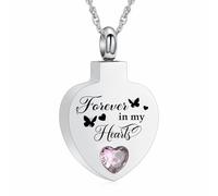 Minicremation Cremation Butterfly Heart Urn Necklace for Ashes Keepsake Stainless Steel with Crystal Birthstone Cremation Jewelry Ashes for Women Memorial Pendant - Forever In My Heart