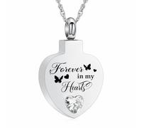 Minicremation Cremation Butterfly Heart Urn Necklace for Ashes Keepsake Stainless Steel with Crystal Birthstone Cremation Jewelry Ashes for Women Memorial Pendant - Forever In My Heart