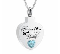 Minicremation Cremation Butterfly Heart Urn Necklace for Ashes Keepsake Stainless Steel with Crystal Birthstone Cremation Jewelry Ashes for Women Memorial Pendant - Forever In My Heart