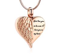 Minicremation Cremation Jewelry for Ashes Heart Urn Necklace Pendants Ashes for Women Men Keepsake Memorial Angel Wing with Charm Heart for Loved Ones (Rose Gold-God)