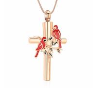 Minicremation Cremation Jewelry for Ashes Red Bird Cross Urn Necklace Stainless Steel Cardinal Keepsake Memorial Ashes Necklaces for Men Women
