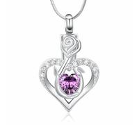 Minicremation Cremation Jewelry for Ashes Rose Flower Heart Necklace for Women Girl Birthstone Memorial Keepsake Jewelry Urn Pendant, Stainless Steel, Zircon