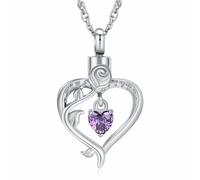 Minicremation Cremation Jewelry Heart Urn Necklace Ashes for Women infinitely Cremation jewellery Birthstone Locket Crystals Ash Loved One Memorial Pendant (Purple)