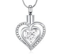 Minicremation Cremation Jewelry Heart Urn Necklace Ashes for Women infinitely Cremation jewellery Birthstone Locket Crystals Ash Loved One Memorial Pendant (Heart-Silver & White)