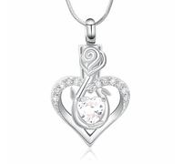 Minicremation Cremation Jewelry Heart Urn Necklace Ashes for Women infinitely Cremation jewellery Birthstone Locket Crystals Ash Loved One Memorial Pendant (Flower-Sliver)