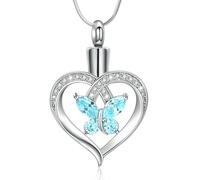 Minicremation Cremation Jewelry Heart Urn Necklace Ashes for Women infinitely Cremation jewellery Birthstone Locket Crystals Ash Loved One Memorial Pendant (Butterfly-Blue)