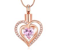Minicremation Cremation Jewelry Heart Urn Necklace Ashes for Women infinitely Cremation jewellery Birthstone Locket Crystals Ash Loved One Memorial Pendant (Heart-Rose Gold & Pink)