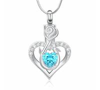 Minicremation Cremation Jewelry Heart Urn Necklace Ashes for Women infinitely Cremation jewellery Birthstone Locket Crystals Ash Loved One Memorial Pendant (Flower-Blue)