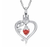 Minicremation Cremation Jewelry Heart Urn Necklace Ashes for Women infinitely Cremation jewellery Birthstone Locket Crystals Ash Loved One Memorial Pendant (Red)