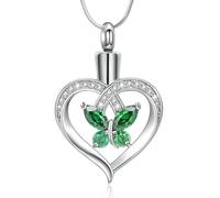 Minicremation Cremation Jewelry Heart Urn Necklace Ashes for Women infinitely Cremation jewellery Birthstone Locket Crystals Ash Loved One Memorial Pendant (Butterfly-Green)