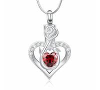 Minicremation Cremation Jewelry Heart Urn Necklace Ashes for Women infinitely Cremation jewellery Birthstone Locket Crystals Ash Loved One Memorial Pendant (Flower-Red)