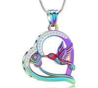 Minicremation Cremation Jewelry Hummingbird Heart Urn Necklace for Ashes for Women Men Memorial Keepsake Birthstone Pendant for Human/Pet Ashes