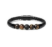 Minicremation Cremation Jewelry Lava Stone Urn Bracelet for Ashes for Women Men Chakra Healing Balancing Genuine Leather Memorial Bracelets (Black 22cm)