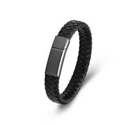 Minicremation Cremation Jewelry Urn Bracelet for Ashes for Women Men Keepsake Memorial Cuff Bangle Braided Leather Wristband Bracelet (Black, 20cm/7.87in)