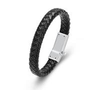 Minicremation Cremation Urn Bracelet for Ashes Urn Genuine Leather Bangles for Men Keepsake Memorial Cuff Bangle Braided Leather Wristband Bracelet (Silver-20cm/7.87inch)