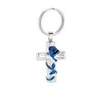 Minicremation Cremation Urn Keychain for Ashes Rose Flower Cross Funeral Keepsake Urn Keychain for Human/Pet, Blue, 1.26 * 0.87 inch