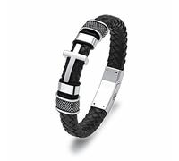 Minicremation Cross Cremation Jewelry Urn Bracelet for Ashes Genuine Leather for Women Men Keepsake Memorial Cuff Bangle Braided Wristband Bracelet for Men, 22cm/8.66", Stainless Steel, no gemstone