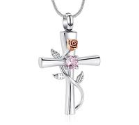 Minicremation Cross Urn Necklace for Ashes Birthstone Rose Flower Cremation Jewelry for Women Gilrs Keepsake Memorial Ashes Pendant