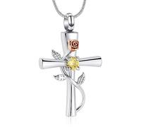 Minicremation Cross Urn Necklace for Ashes Birthstone Rose Flower Cremation Jewelry for Women Gilrs Keepsake Memorial Ashes Pendant