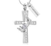 Minicremation Crown Cross Urn Necklace for Ashes Cremation Pendant with Crown Christian Faith Chain Jewelry Gifts for Women Men for Human Ashes Funeral Memorial Keepsake Gift