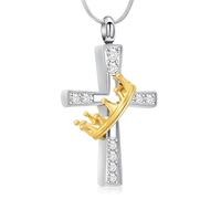 Minicremation Crown Cross Urn Necklace for Ashes Cremation Pendant with Crown Christian Faith Chain Jewelry Gifts for Women Men for Human Ashes Funeral Memorial Keepsake Gift