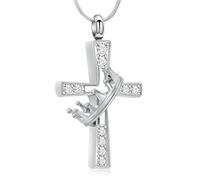 Minicremation Crown Cross Urn Necklace for Ashes Cremation Pendant with Crown Christian Faith Chain Jewelry Gifts for Women Men for Human Ashes Funeral Memorial Keepsake Gift