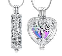 Minicremation Cylinder Cremation Jewelry Tree of Life Urn Ashes Necklace for Women Men Crystal Heart Cremation Ash Pendant Funeral Memorial Ashes Holder - 2pcs