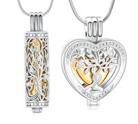 Minicremation Cylinder Cremation Jewelry Tree of Life Urn Ashes Necklace for Women Men Crystal Heart Cremation Ash Pendant Funeral Memorial Ashes Holder - 2pcs