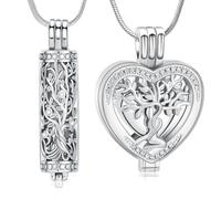 Minicremation Cylinder Cremation Jewelry Tree of Life Urn Ashes Necklace for Women Men Crystal Heart Cremation Ash Pendant Funeral Memorial Ashes Holder - 2pcs