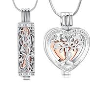 Minicremation Cylinder Cremation Jewelry Tree of Life Urn Ashes Necklace for Women Men Crystal Heart Cremation Ash Pendant Funeral Memorial Ashes Holder - 2pcs