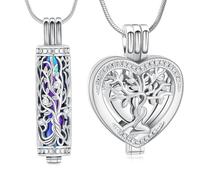 Minicremation Cylinder Cremation Jewelry Tree of Life Urn Ashes Necklace for Women Men Crystal Heart Cremation Ash Pendant Funeral Memorial Ashes Holder - 2pcs