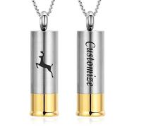 Minicremation Cylinder Shotgun Shell Urn Necklace for Ashes Engraved Dad/Mom/Son/Grandma/Grandpa/Deer Memorial Cremation Jewelry Urn Necklace for Ashes of Loved Ones