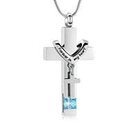 Minicremation Forever in My Heart Birthstone Personalized Double Cross Urn Pendant Cremation Jewelry for Ashes Cross Ashes Keepsake for Women Men