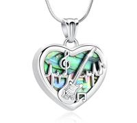 Minicremation Heart Guitar Cremation Pendant Necklace for Ashes Stainless Steel Music Guitar Pick Cremation Keepsake Memorial Urn Necklace, One Size, Stainless Steel, No Gemstone