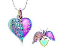 Minicremation Heart Urn Necklace Pendants for Ashes Angel Wings Cremation Jewelry for Women Men Keepsake Memorial Ash Jewelry Always in my Mind Forever in my Heart