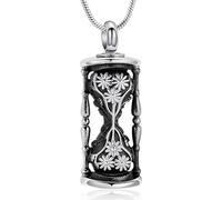 Minicremation Hourglass Cremation Urn Necklace - Stainless Steel Hollow Carved Floral Design, Time & Eternal Life Symbol Memorial Ashes Keepsake Jewelry for Men & Women
