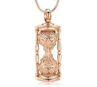 Minicremation Hourglass Cremation Urn Necklace - Stainless Steel Hollow Carved Floral Design, Time & Eternal Life Symbol Memorial Ashes Keepsake Jewelry for Men & Women